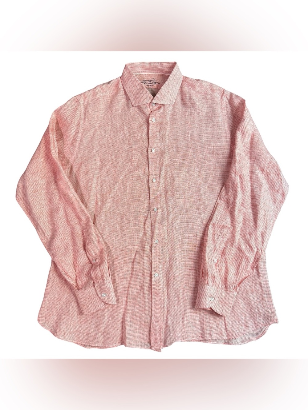 Camicissima 100% Linen Button Shirt Men’s 44 XL Orange/Red Long Sleeve Fenicia